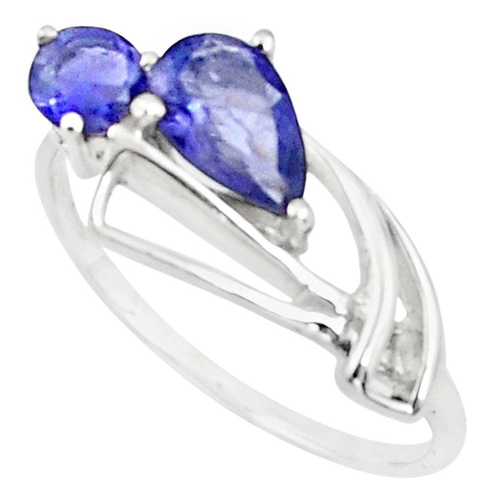 925 sterling silver 2.38cts natural blue iolite pear ring jewelry size 9 p73176