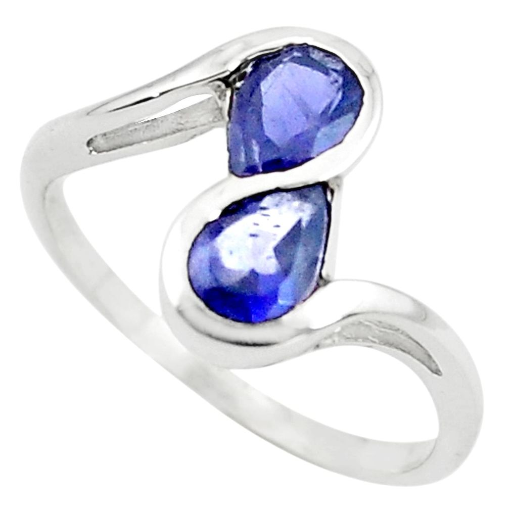 925 sterling silver 3.03cts natural blue iolite pear ring jewelry size 6 p73278