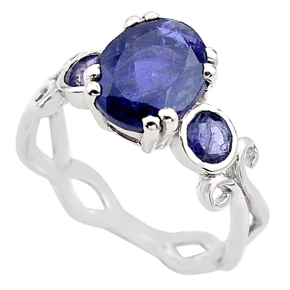 925 sterling silver 5.54cts natural blue iolite ring jewelry size 7.5 p83360