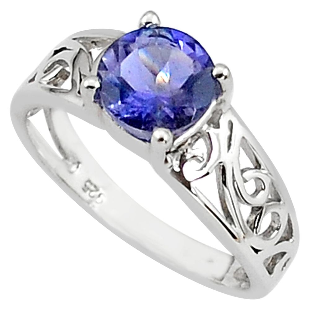 925 sterling silver 2.92cts natural blue iolite solitaire ring size 6.5 p81680