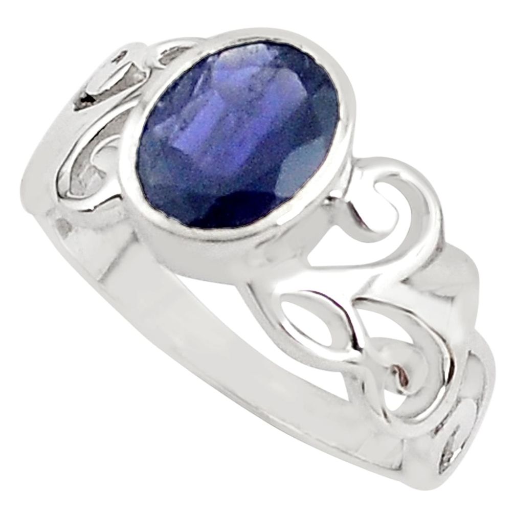 925 sterling silver 3.01cts natural blue iolite solitaire ring size 6 p81760