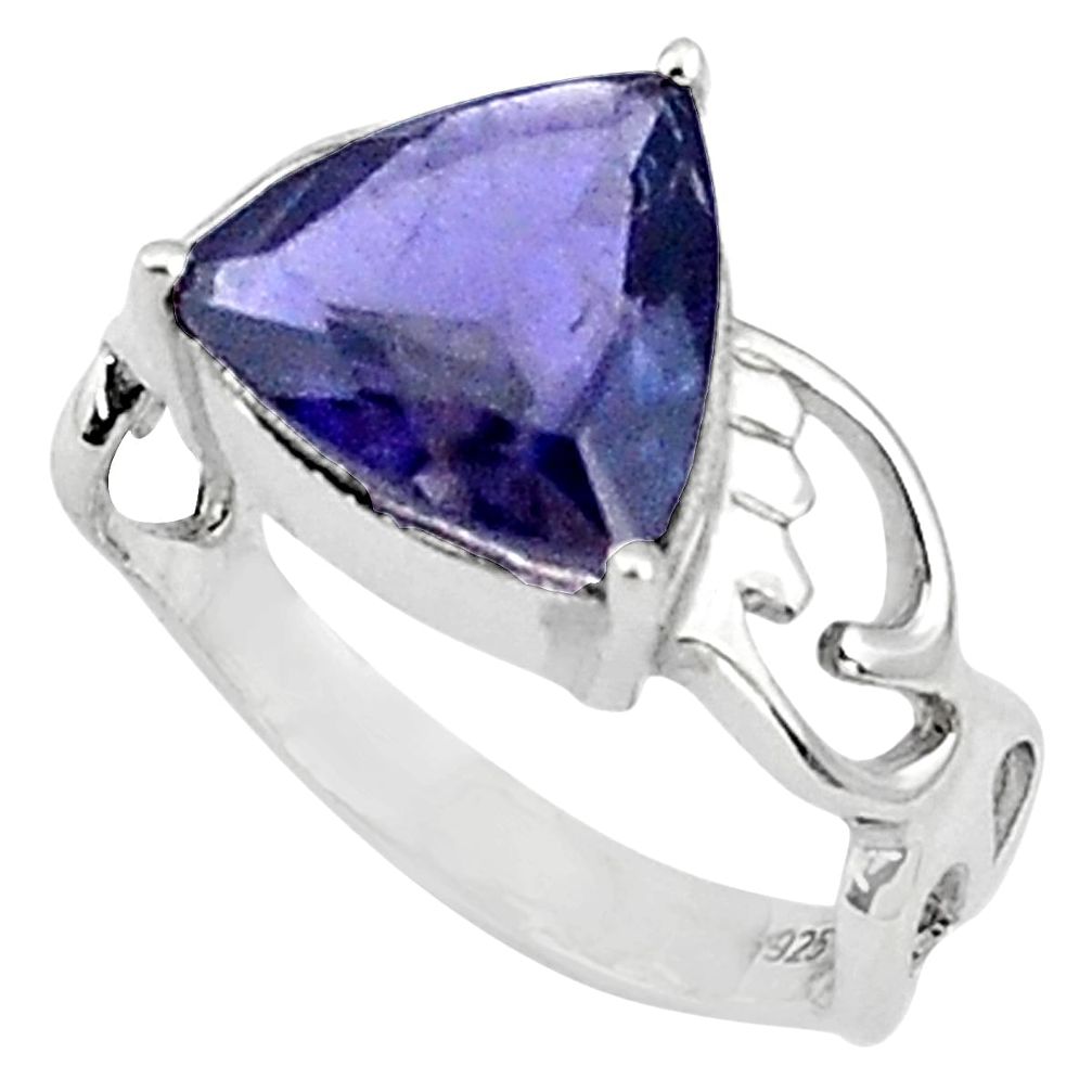 925 sterling silver 4.83cts natural blue iolite solitaire ring size 5.5 p81957