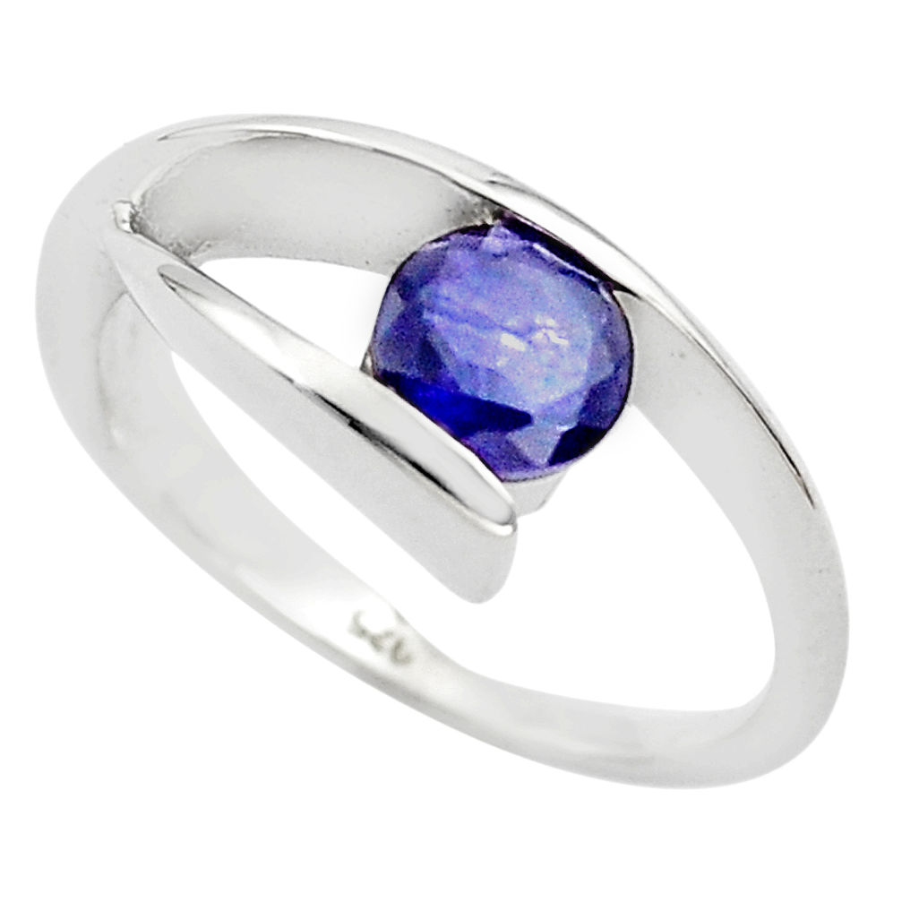 925 sterling silver 1.48cts natural blue iolite solitaire ring size 6.5 p82940