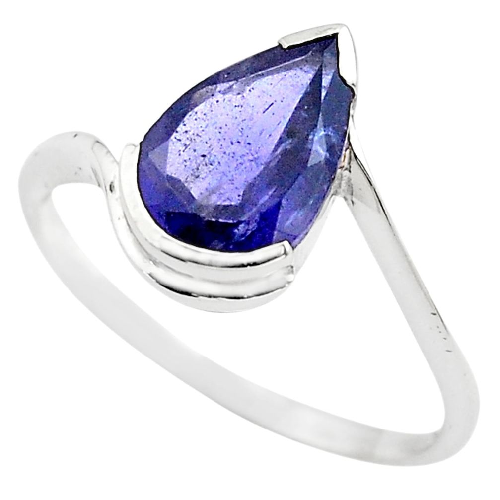 925 sterling silver 2.71cts natural blue iolite solitaire ring size 7 p83579