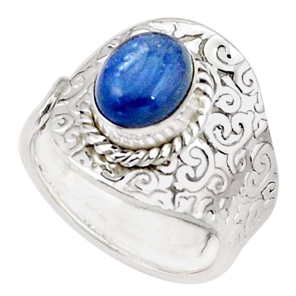 925 sterling silver 3.51cts natural blue kyanite adjustable ring size 8.5 p57114