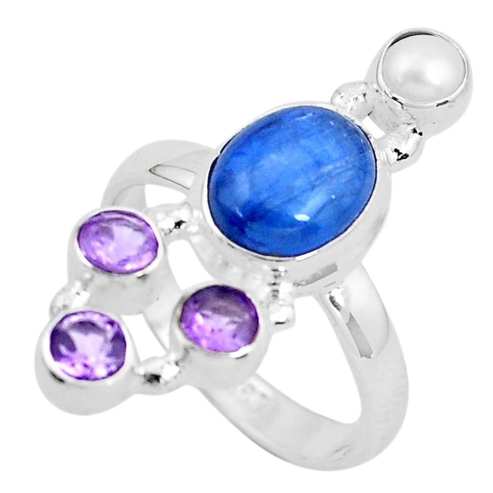 925 sterling silver 8.14cts natural blue kyanite amethyst ring size 8.5 p52464