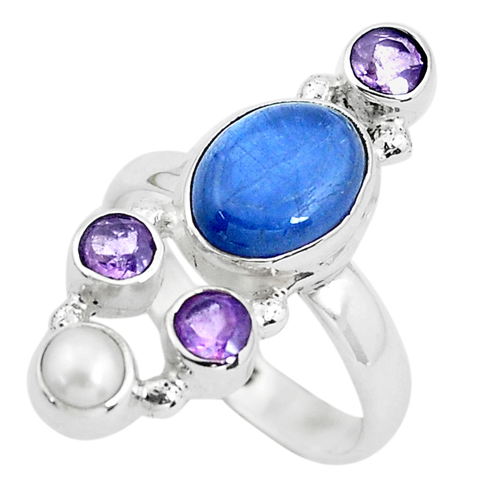 925 sterling silver 7.83cts natural blue kyanite amethyst ring size 8 p52470