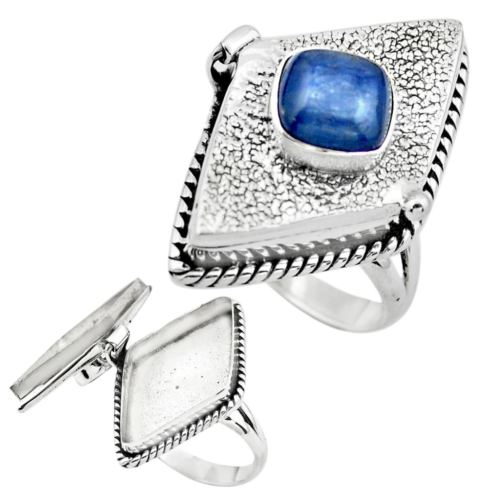 925 sterling silver 3.39cts natural blue kyanite poison box ring size 8 p75636