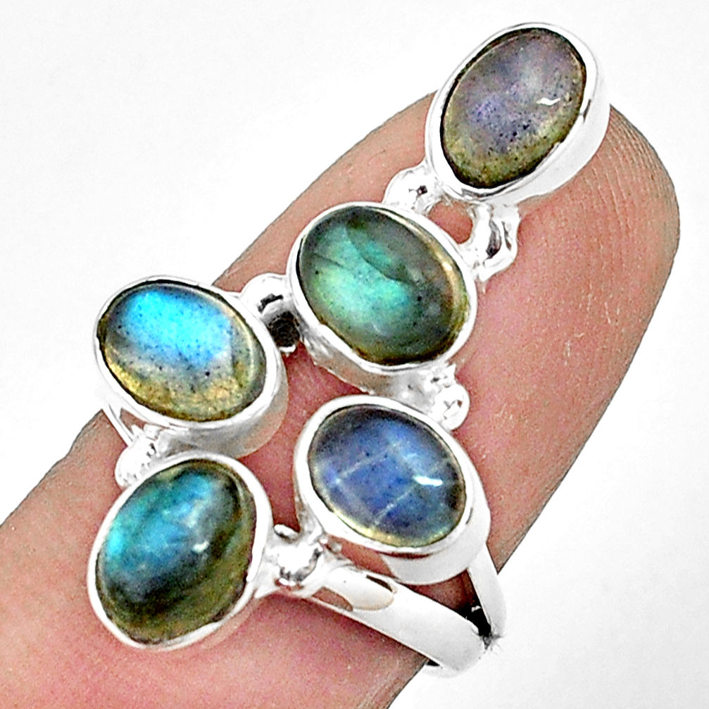 925 sterling silver 7.51cts natural blue labradorite oval ring size 6.5 p77611