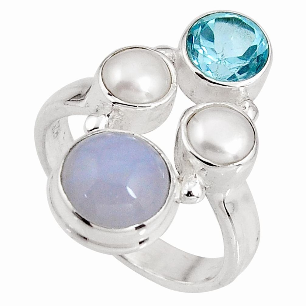925 sterling silver 5.80cts natural blue lace agate topaz ring size 6.5 p90760