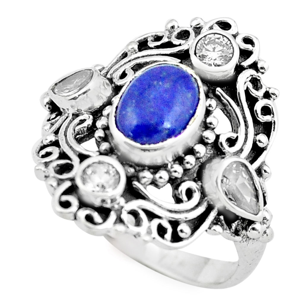 925 sterling silver 4.21cts natural blue lapis lazuli topaz ring size 9 p61183