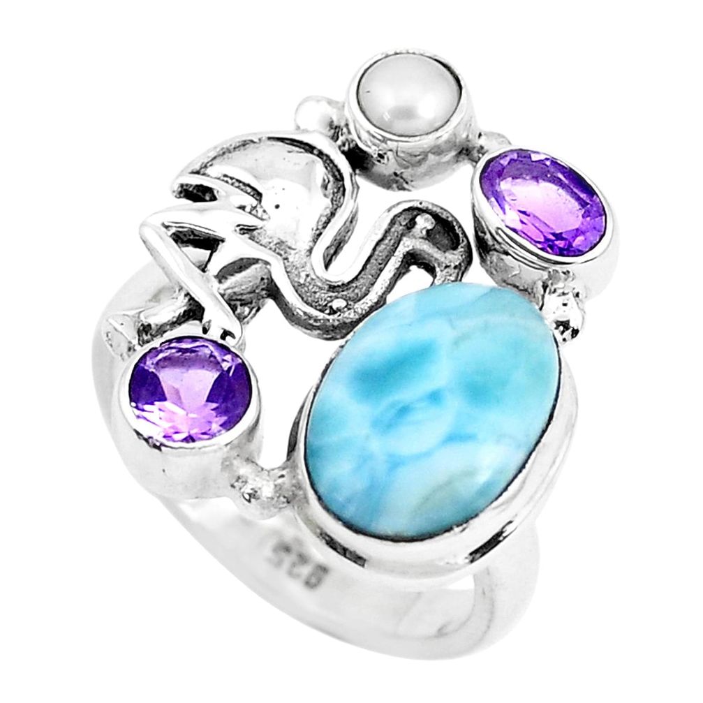 925 sterling silver 7.23cts natural blue larimar amethyst ring size 8 p47687