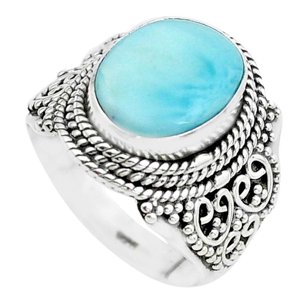 925 sterling silver 5.12cts natural blue larimar solitaire ring size 6.5 p38169