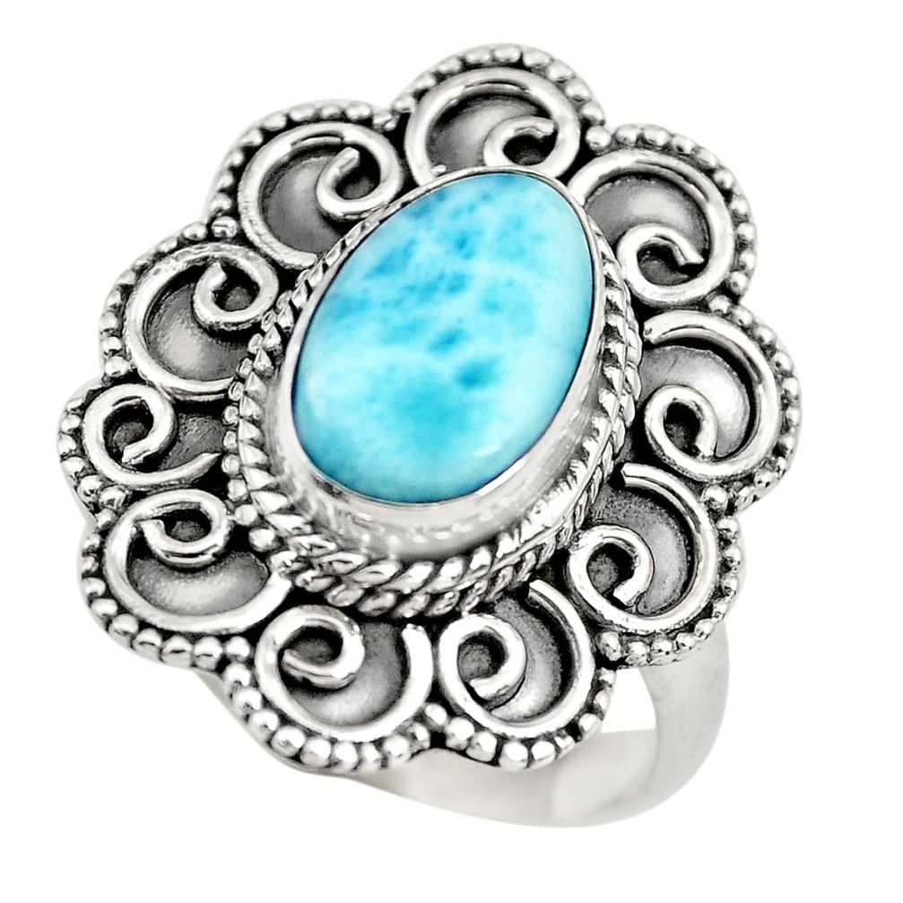 925 sterling silver 3.31cts natural blue larimar solitaire ring size 7 p71064