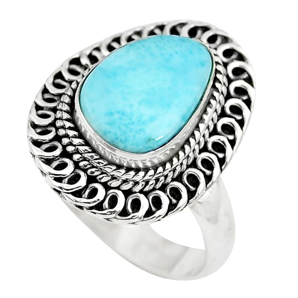 925 sterling silver 4.38cts natural blue larimar solitaire ring size 8 p71088