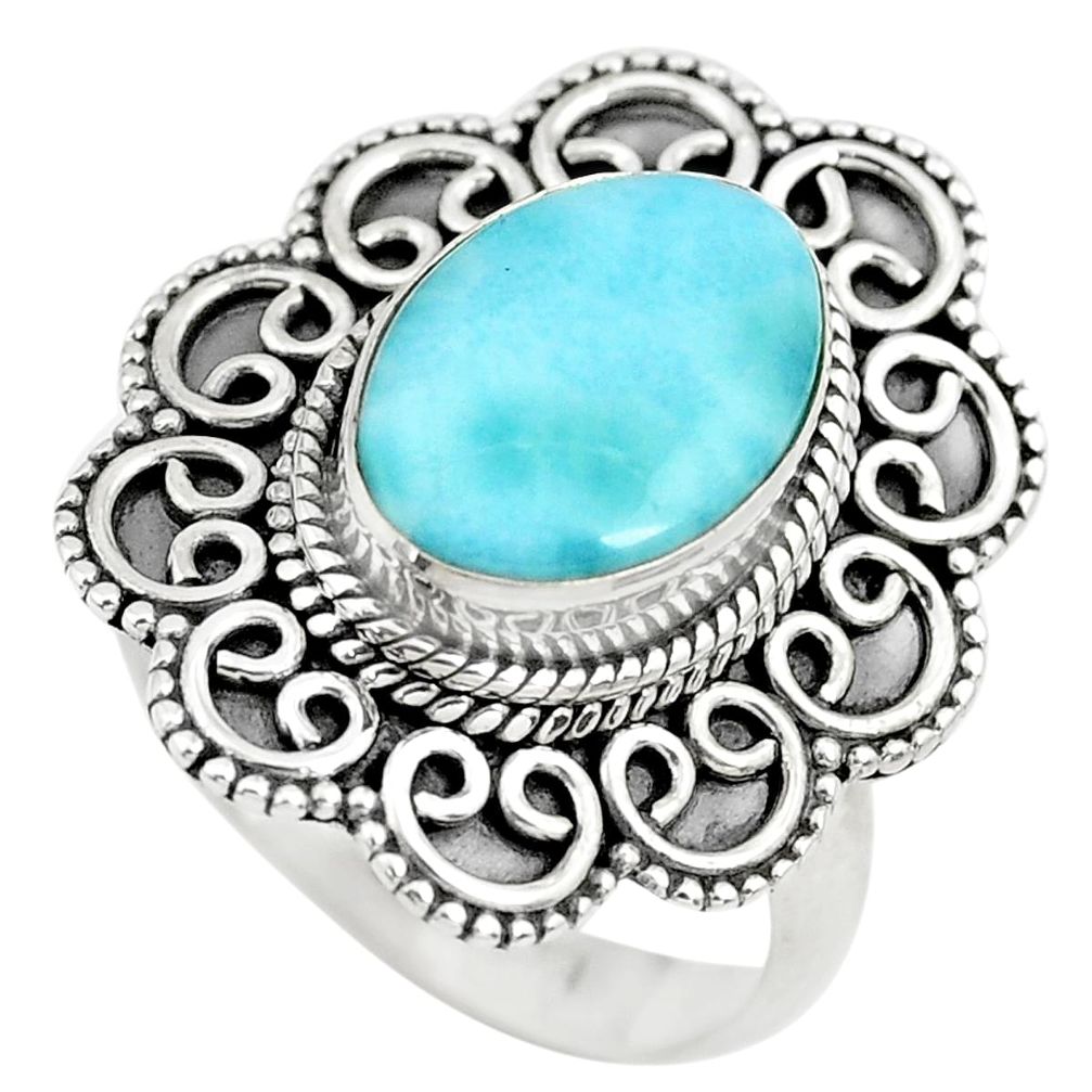 925 sterling silver 4.92cts natural blue larimar solitaire ring size 9 p71097