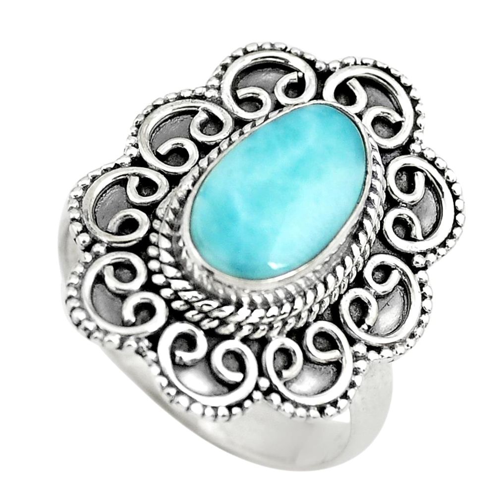 925 sterling silver 4.68cts natural blue larimar solitaire ring size 9 p71100