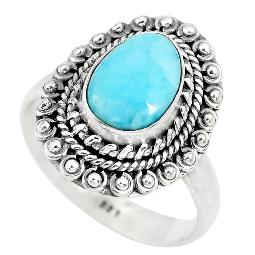 925 sterling silver 3.98cts natural blue larimar solitaire ring size 9 p71108