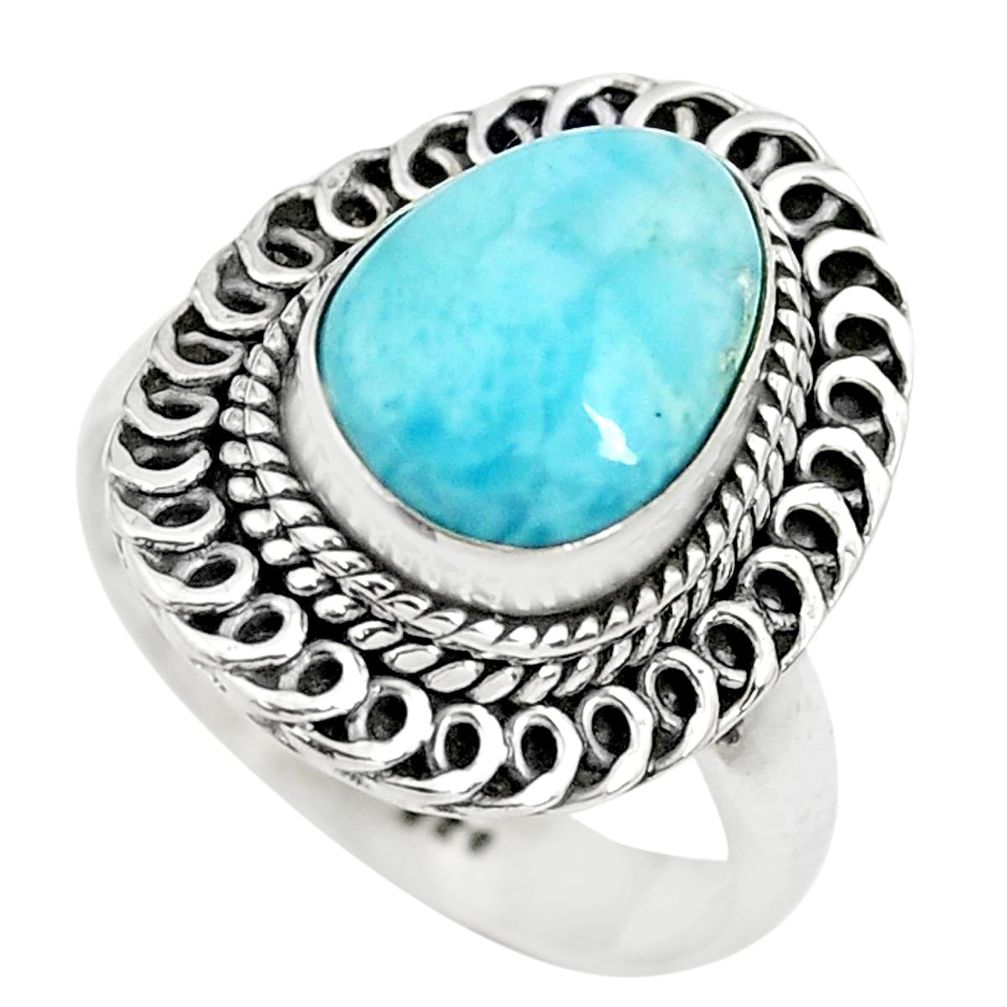 925 sterling silver 4.55cts natural blue larimar solitaire ring size 7 p71112