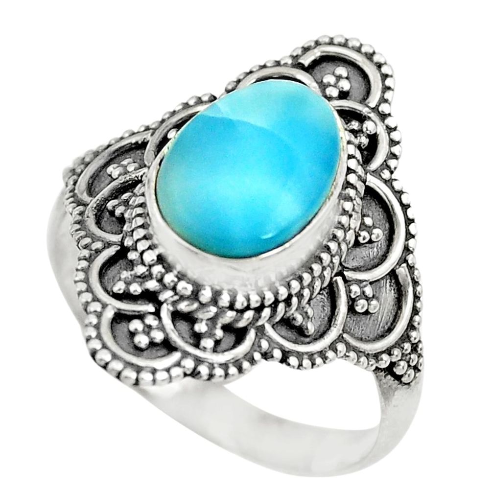 925 sterling silver 4.46cts natural blue larimar solitaire ring size 8 p71132