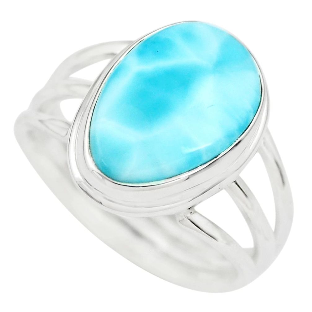 925 sterling silver 6.31cts natural blue larimar solitaire ring size 8 p71144