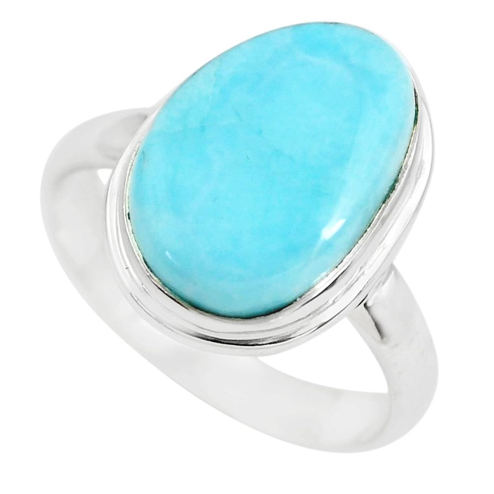 925 sterling silver 6.26cts natural blue larimar solitaire ring size 6.5 p71168