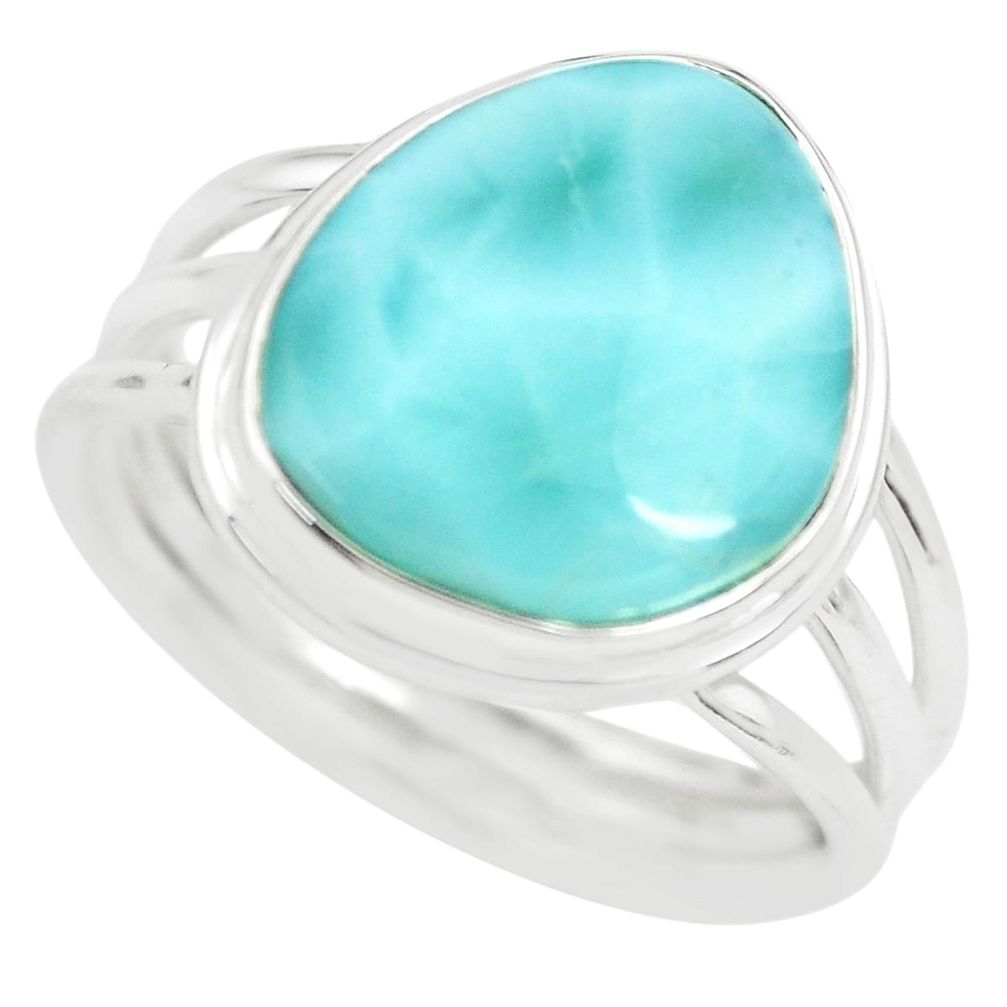 925 sterling silver 7.37cts natural blue larimar solitaire ring size 9 p71184