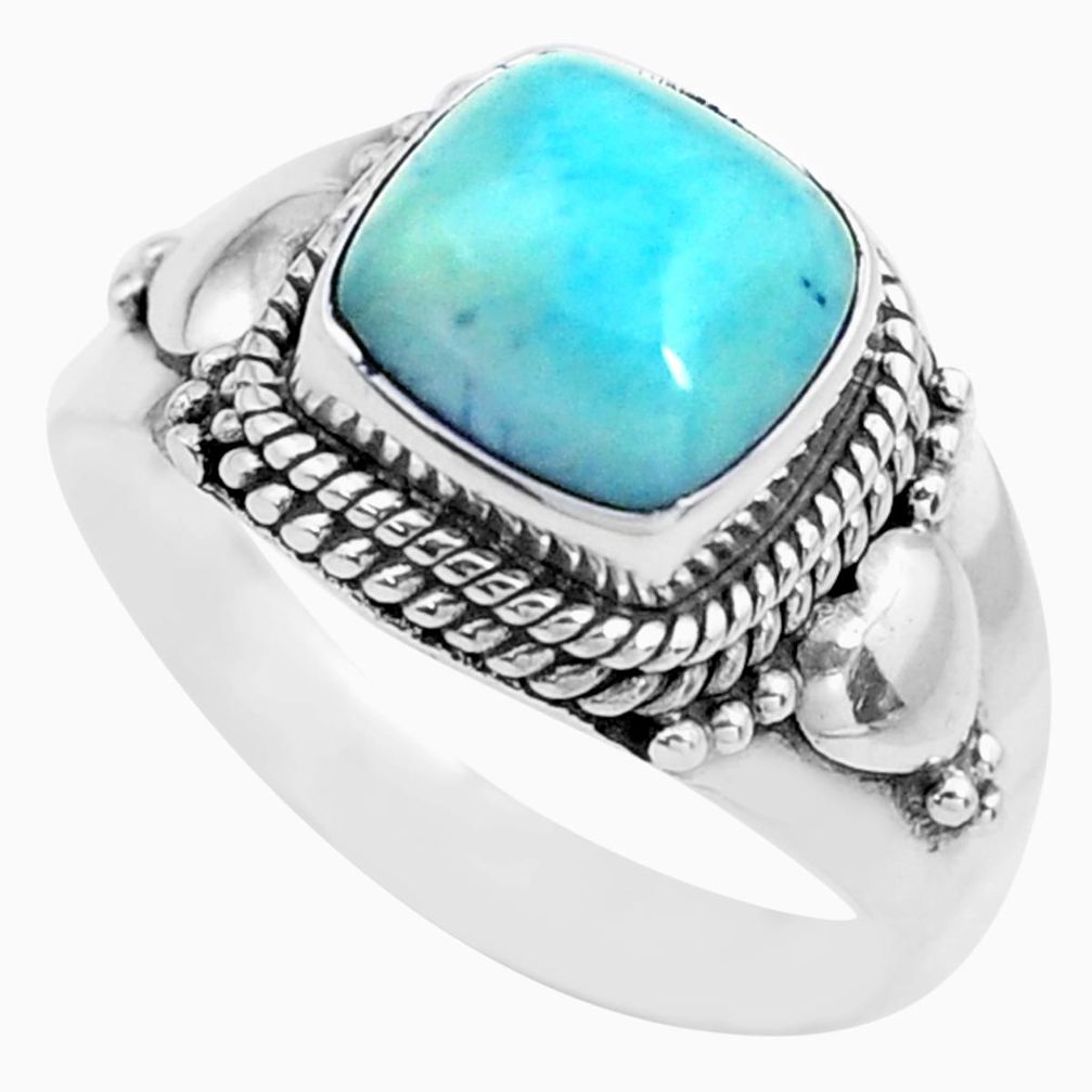 925 sterling silver 3.29cts natural blue larimar solitaire ring size 7.5 p71589