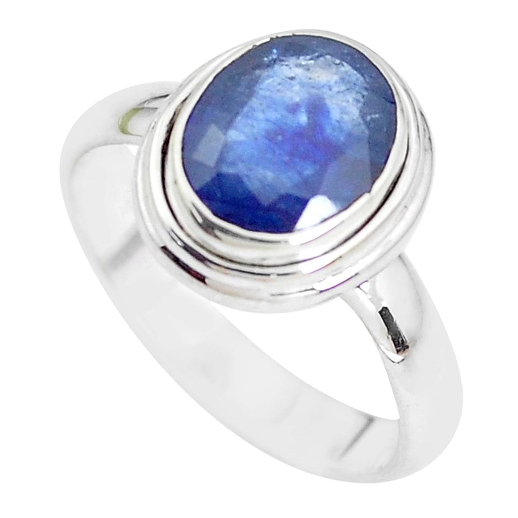 925 sterling silver 4.22cts natural blue sapphire oval shape ring size 8 p45046