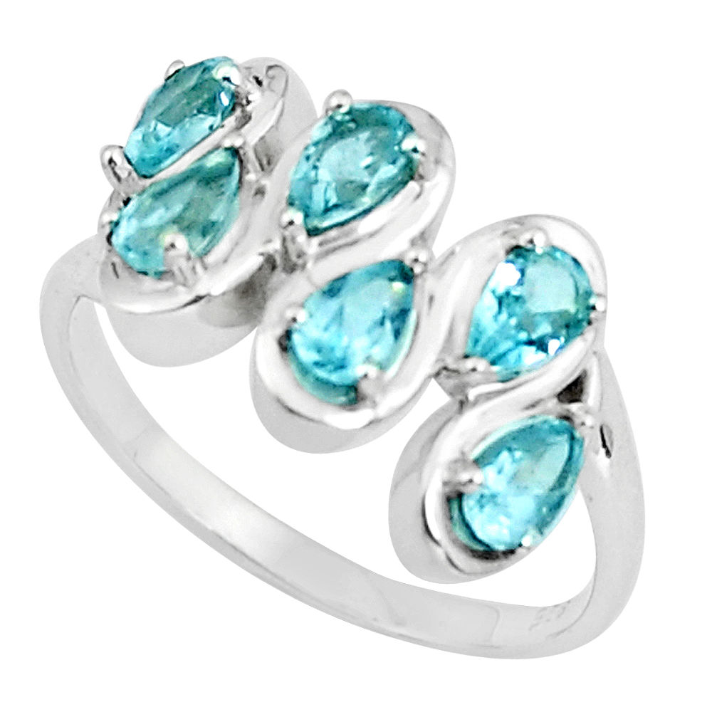 925 sterling silver 4.42cts natural blue topaz pear ring jewelry size 6.5 p37219