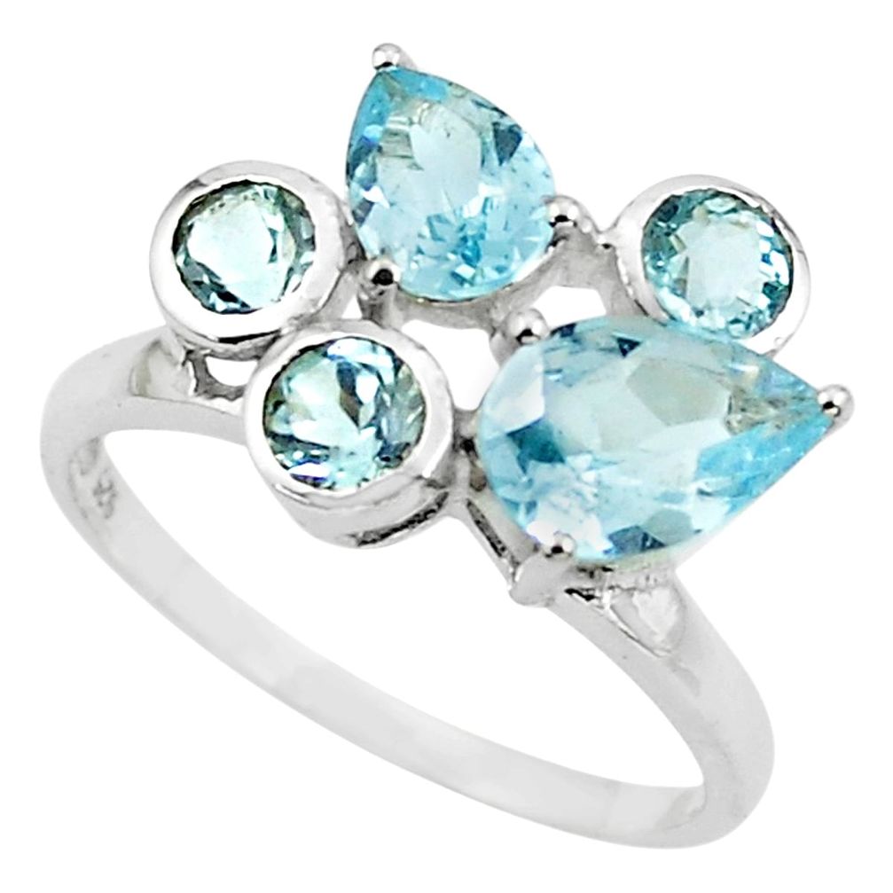 925 sterling silver 5.54cts natural blue topaz pear ring jewelry size 6 p62167