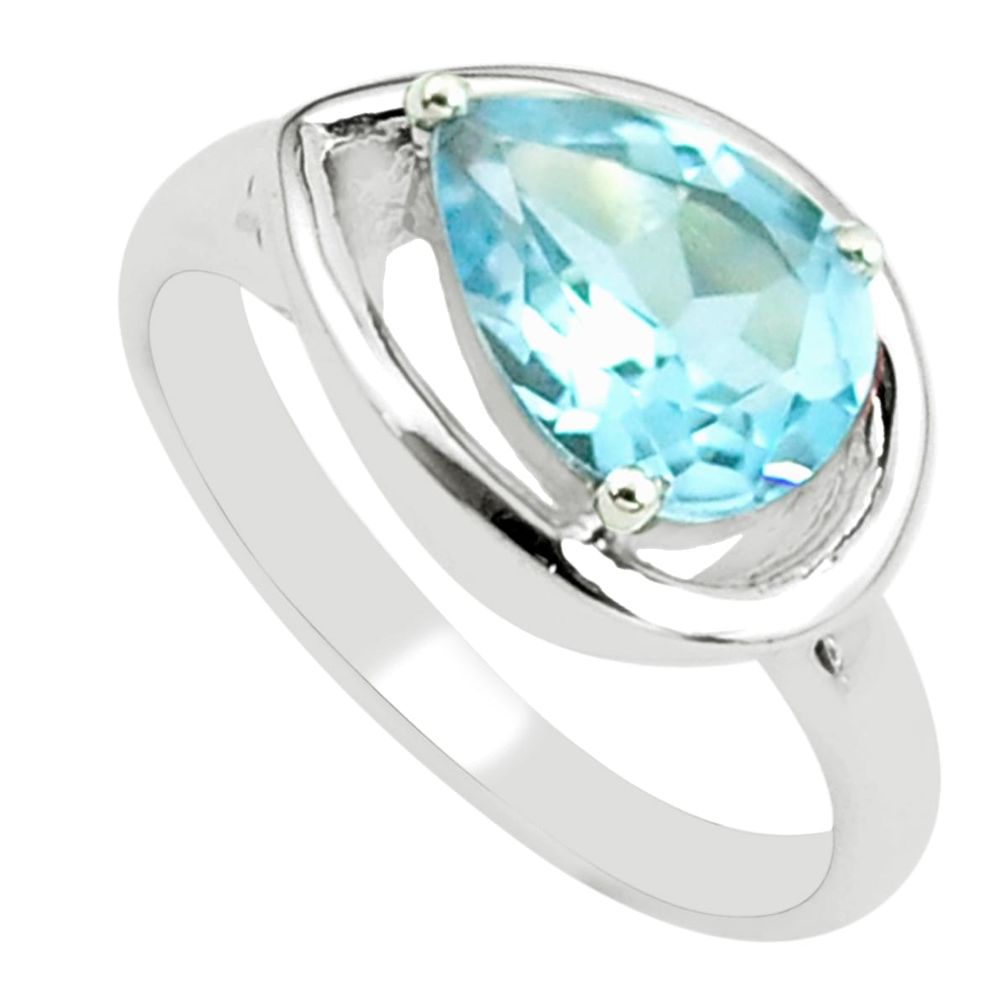 925 sterling silver 2.69cts natural blue topaz pear solitaire ring size 8 p62244
