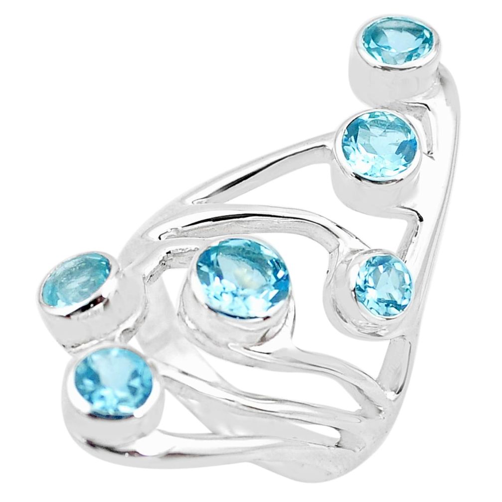 925 sterling silver 4.81cts natural blue topaz ring jewelry size 9.5 p62672