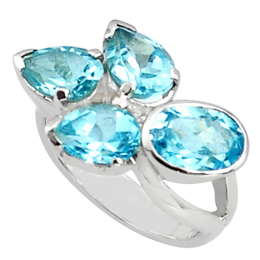 925 sterling silver 6.83cts natural blue topaz ring jewelry size 6.5 p81657