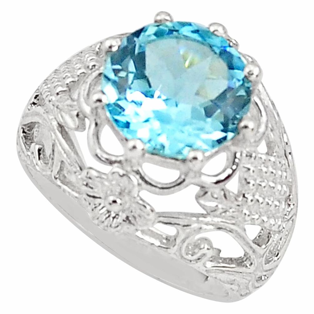 925 sterling silver 6.02cts natural blue topaz solitaire ring size 8 p81694