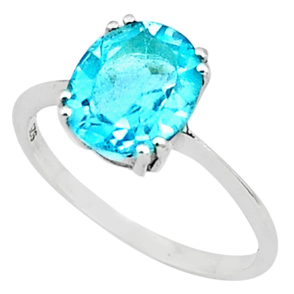 925 sterling silver 4.45cts natural blue topaz solitaire ring size 7.5 p81887