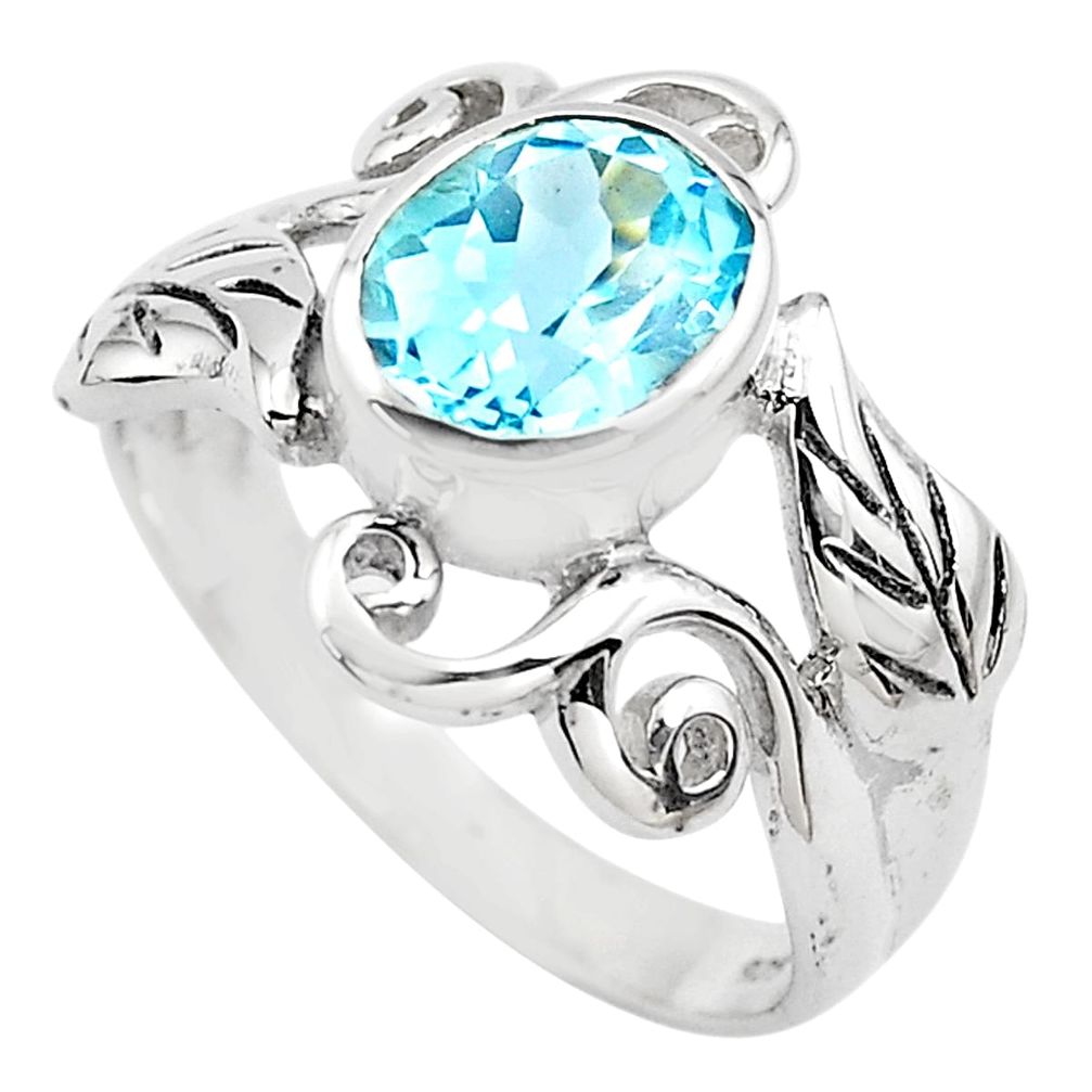 925 sterling silver 3.52cts natural blue topaz solitaire ring size 8.5 p82916