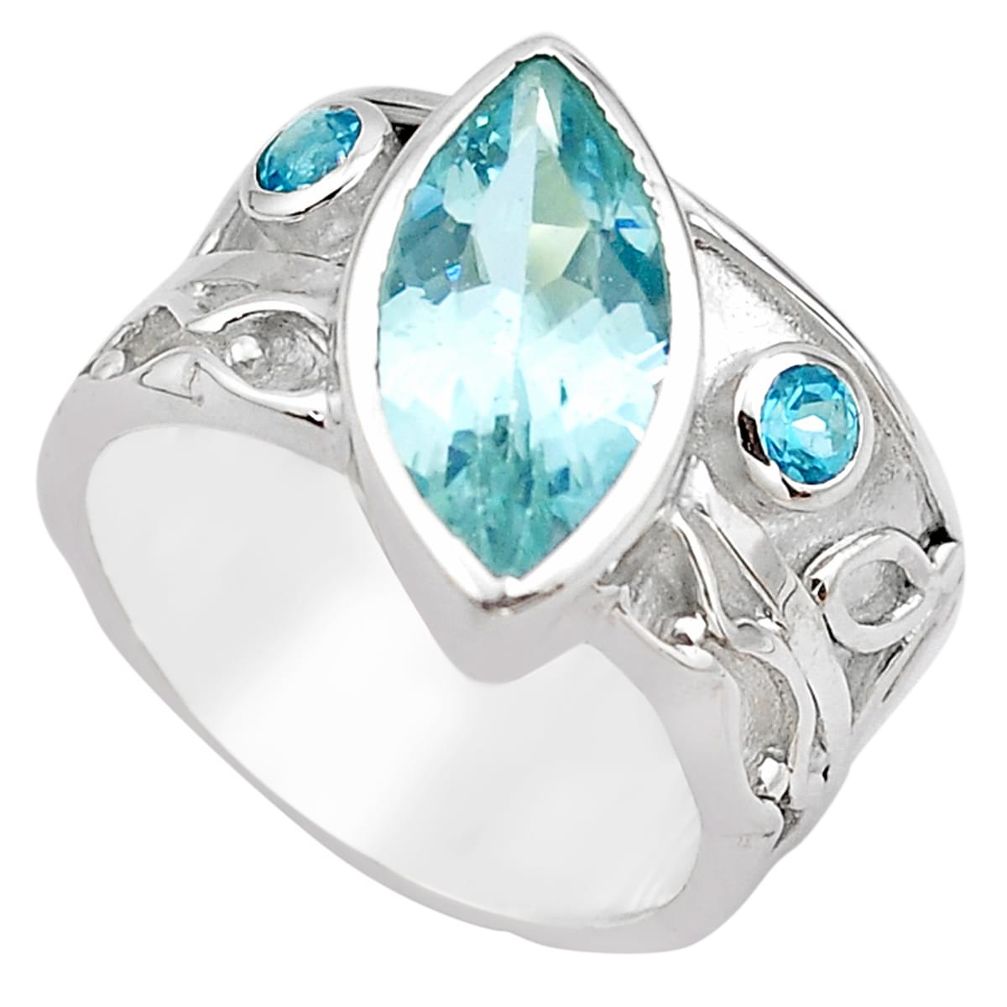 925 sterling silver 6.94cts natural blue topaz solitaire ring size 8.5 p83258