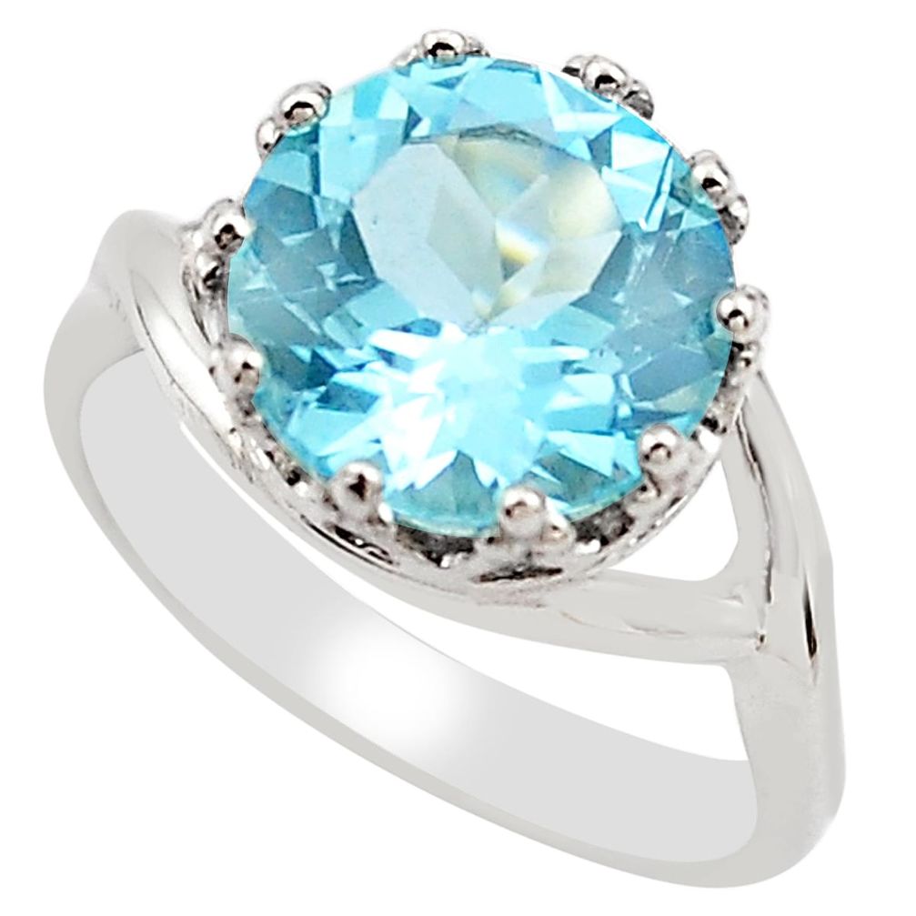 925 sterling silver 5.54cts natural blue topaz solitaire ring size 8.5 p83372