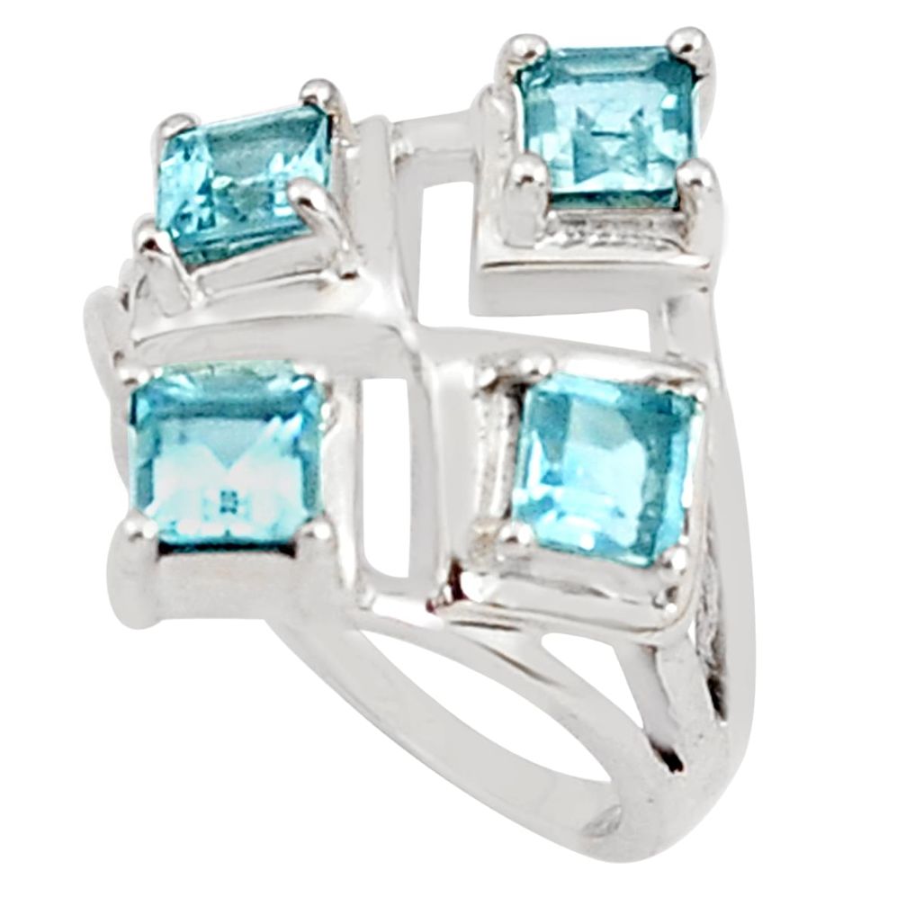 925 sterling silver 2.28cts natural blue topaz square ring jewelry size 6 p81733