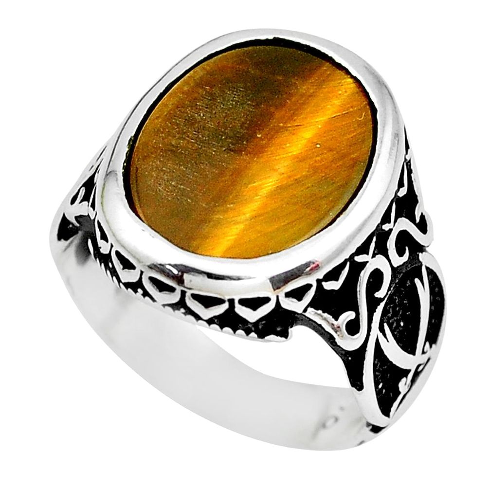 925 sterling silver 8.83cts natural brown tiger's eye mens ring size 7.5 c1088