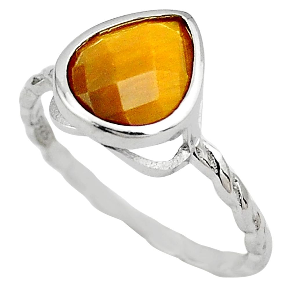 925 sterling silver 2.42cts natural brown tiger's eye pear ring size 6.5 c4194