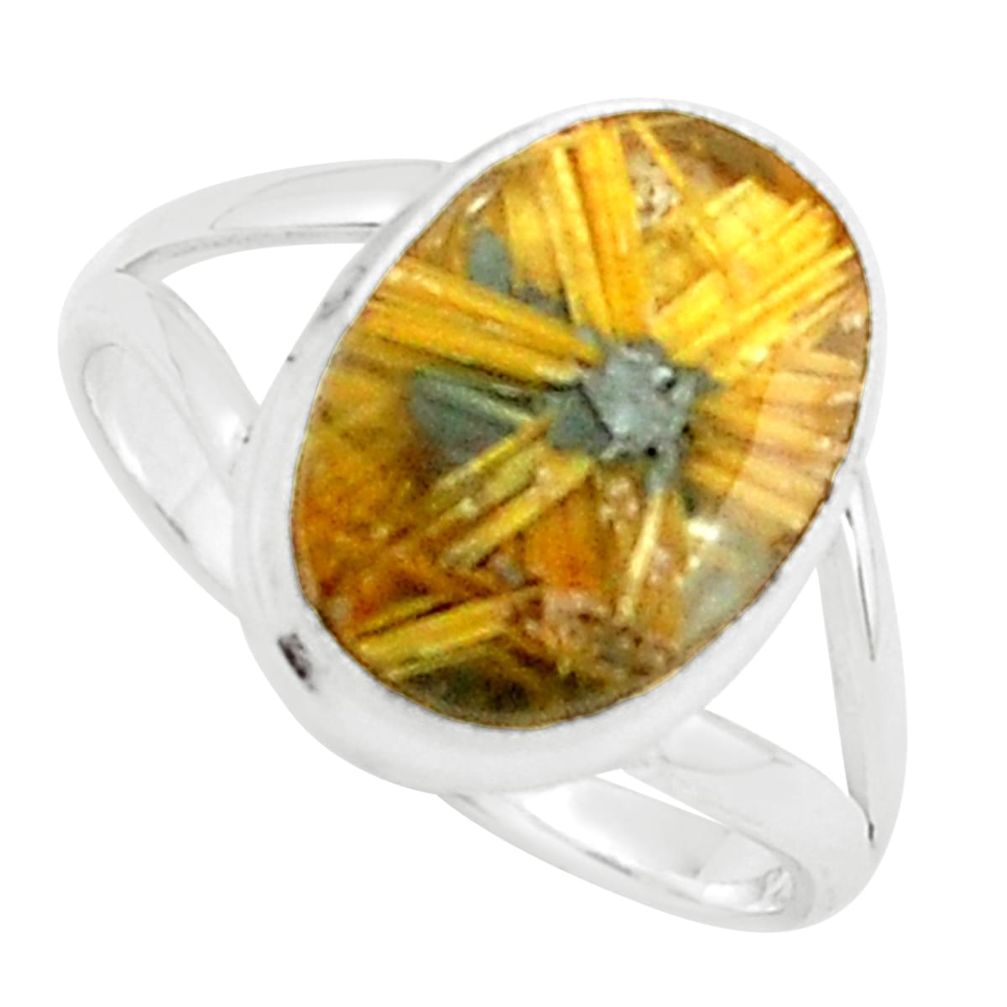 925 sterling silver 6.36cts natural golden half star rutile ring size 8.5 p76034