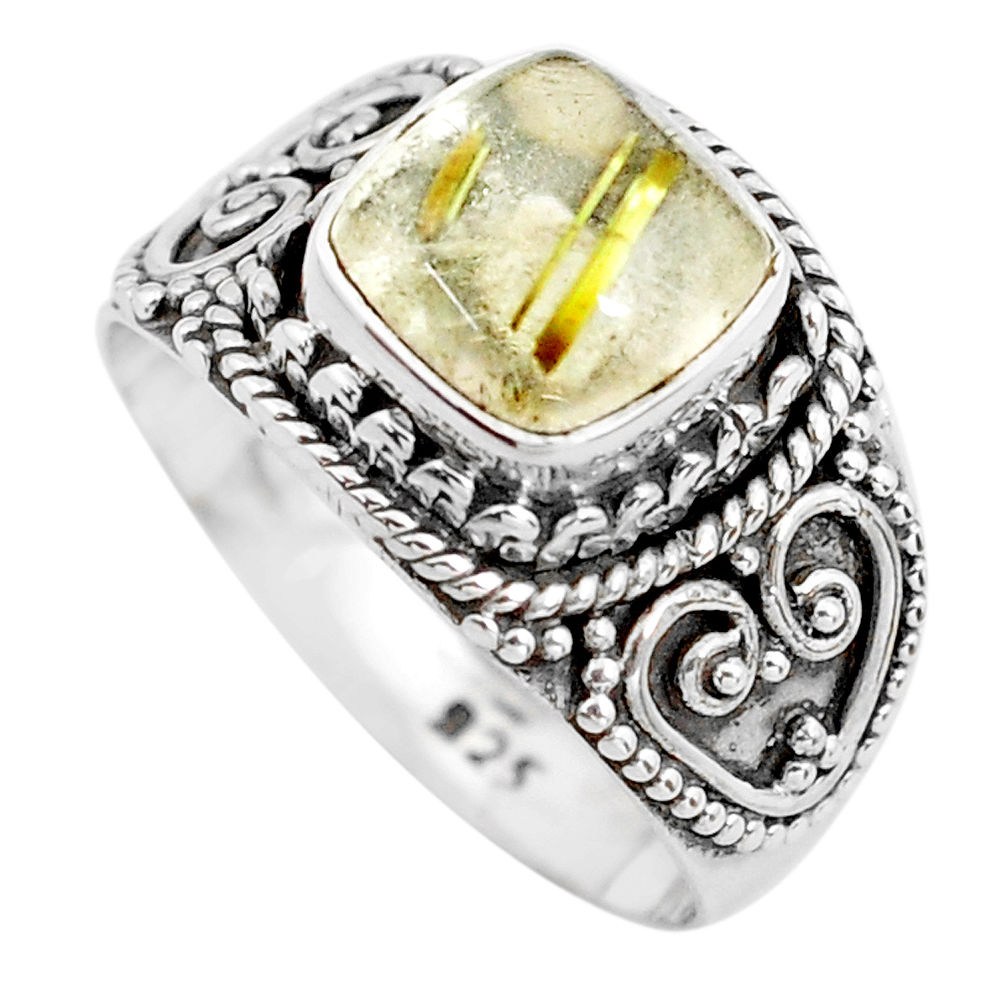 925 sterling silver 3.35cts natural golden rutile solitaire ring size 7.5 p71780