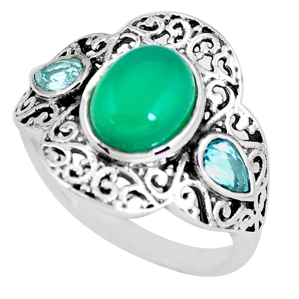 925 sterling silver 5.16cts natural green chalcedony topaz ring size 8 p56078
