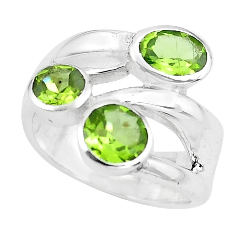 925 sterling silver 3.74cts natural green peridot ring jewelry size 5.5 p62327