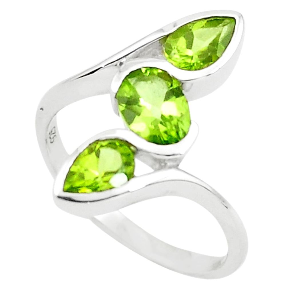 925 sterling silver 3.51cts natural green peridot ring jewelry size 6.5 p73297