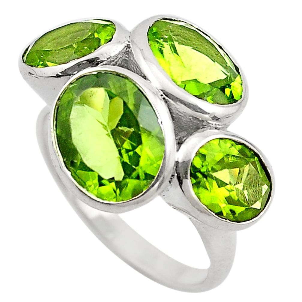 925 sterling silver 13.09cts natural green peridot ring jewelry size 9 p83116