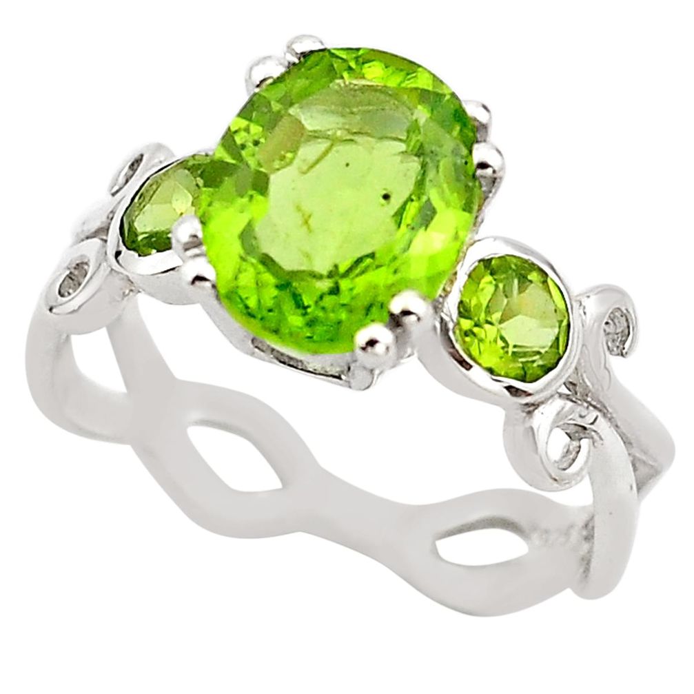 925 sterling silver 5.54cts natural green peridot ring jewelry size 7.5 p83349