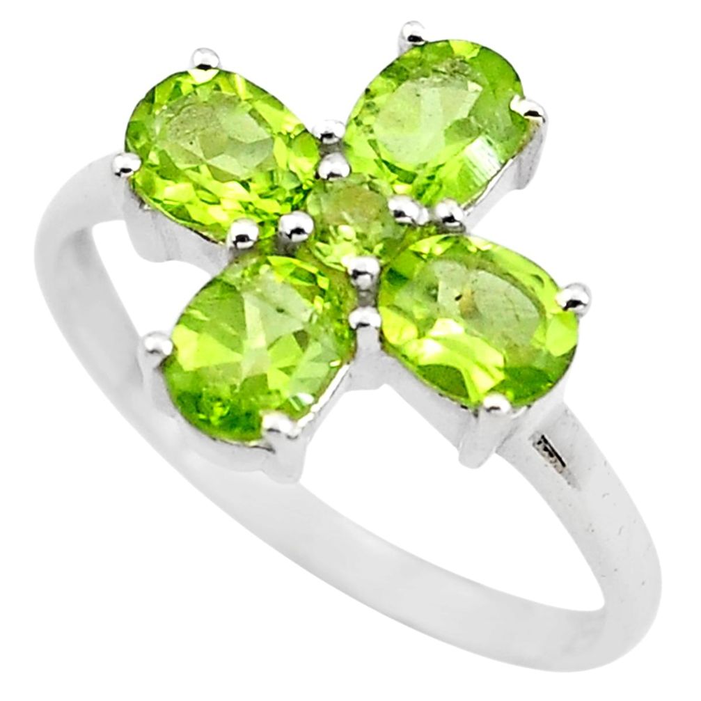 925 sterling silver 3.84cts natural green peridot ring jewelry size 5.5 p83538